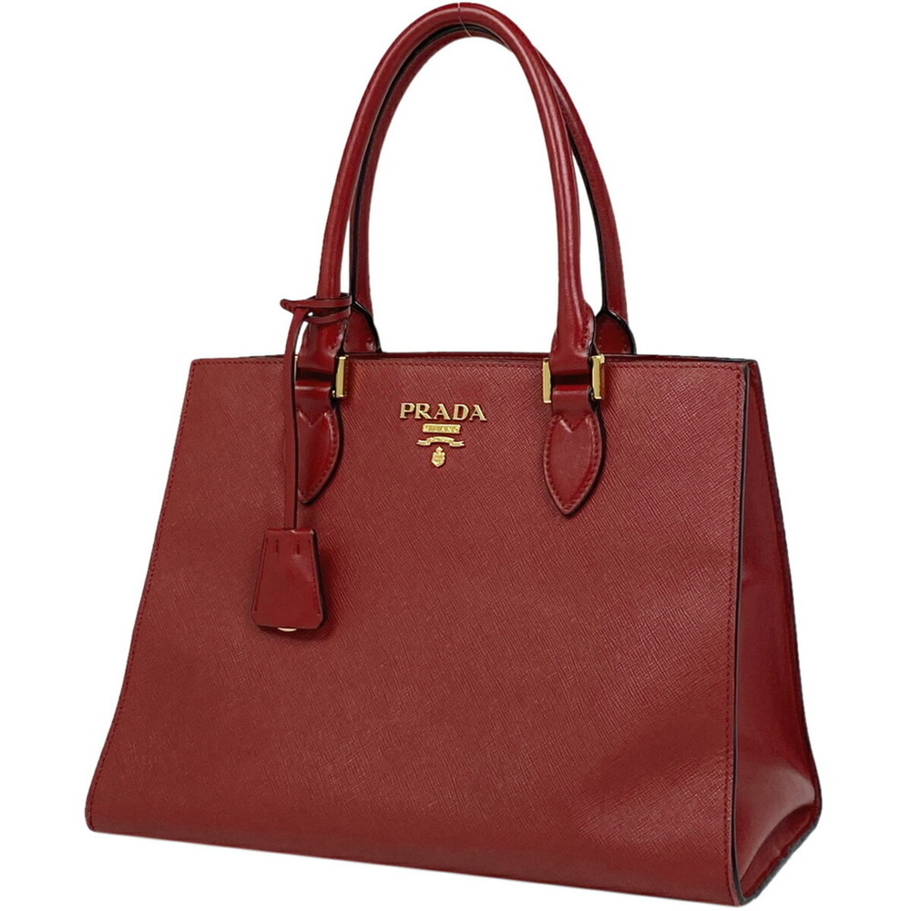 Prada Logo Handbag Shoulder Bag Leather Red